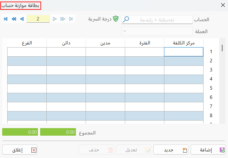 بطاقة موازنة حساب