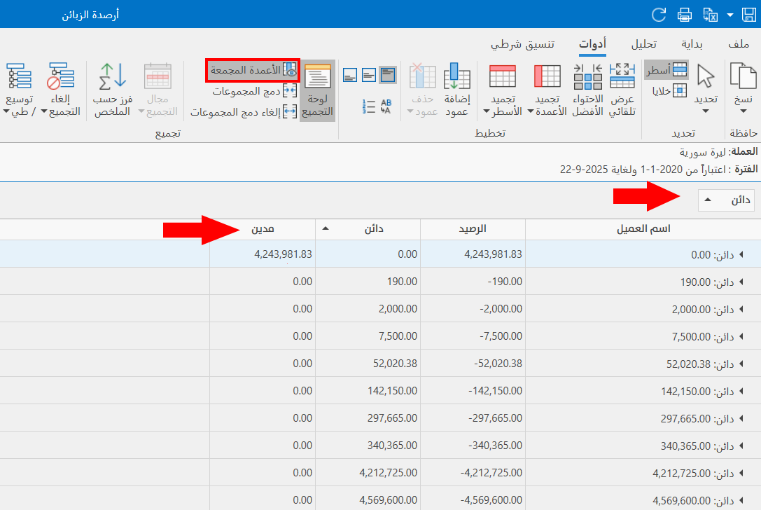 خيارات التقارير