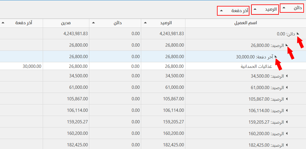 خيارات التقارير