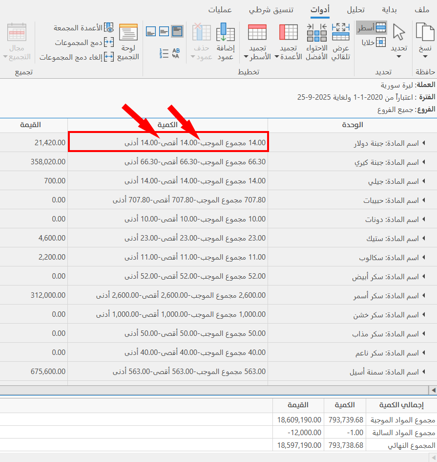 خيارات التقارير