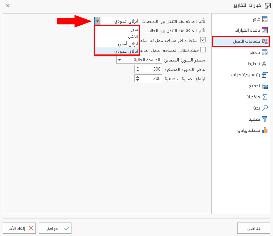 خيارات التقارير